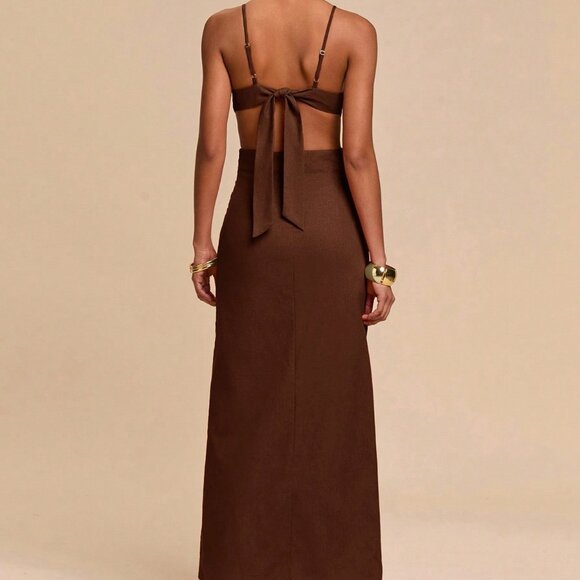 Brown Casual Women's Petal Backless Strap Dress - Picture 2 of 6